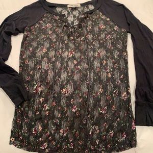 Sheer painted lace baseball shirt